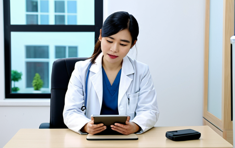 A professional Vietnamese female doctor, in a modest white lab coat, conducts a remote consultation via a tablet. She is seated at a clean, modern desk in a well-lit clinic room, looking directly at the screen with a reassuring expression. On the tablet screen, a Vietnamese male patient, dressed in appropriate casual attire, is visible in his home environment, looking engaged. The background of the clinic is sterile and organized. The scene emphasizes accessibility and connection through technology. fully clothed, appropriate attire, professional dress, perfect anatomy, correct proportions, natural pose, well-formed hands, proper finger count, natural body proportions, safe for work, appropriate content, family-friendly, high-quality professional photography, realistic rendering.