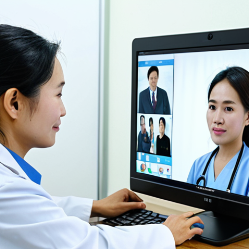 **

"A fully clothed Vietnamese doctor in a modern, well-lit clinic, examining a patient via telemedicine. The patient is located in a rural, mountainous area, and the doctor is using a computer with a video call interface. Appropriate attire, safe for work, perfect anatomy, correct proportions, professional, modest, family-friendly, high quality, natural pose."

**