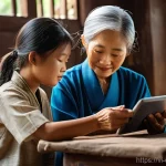 디지털 헬스케어의 지속 가능성 문제 - **Prompt:** A heartwarming scene depicting an elderly Vietnamese woman in her modest, traditionally ...