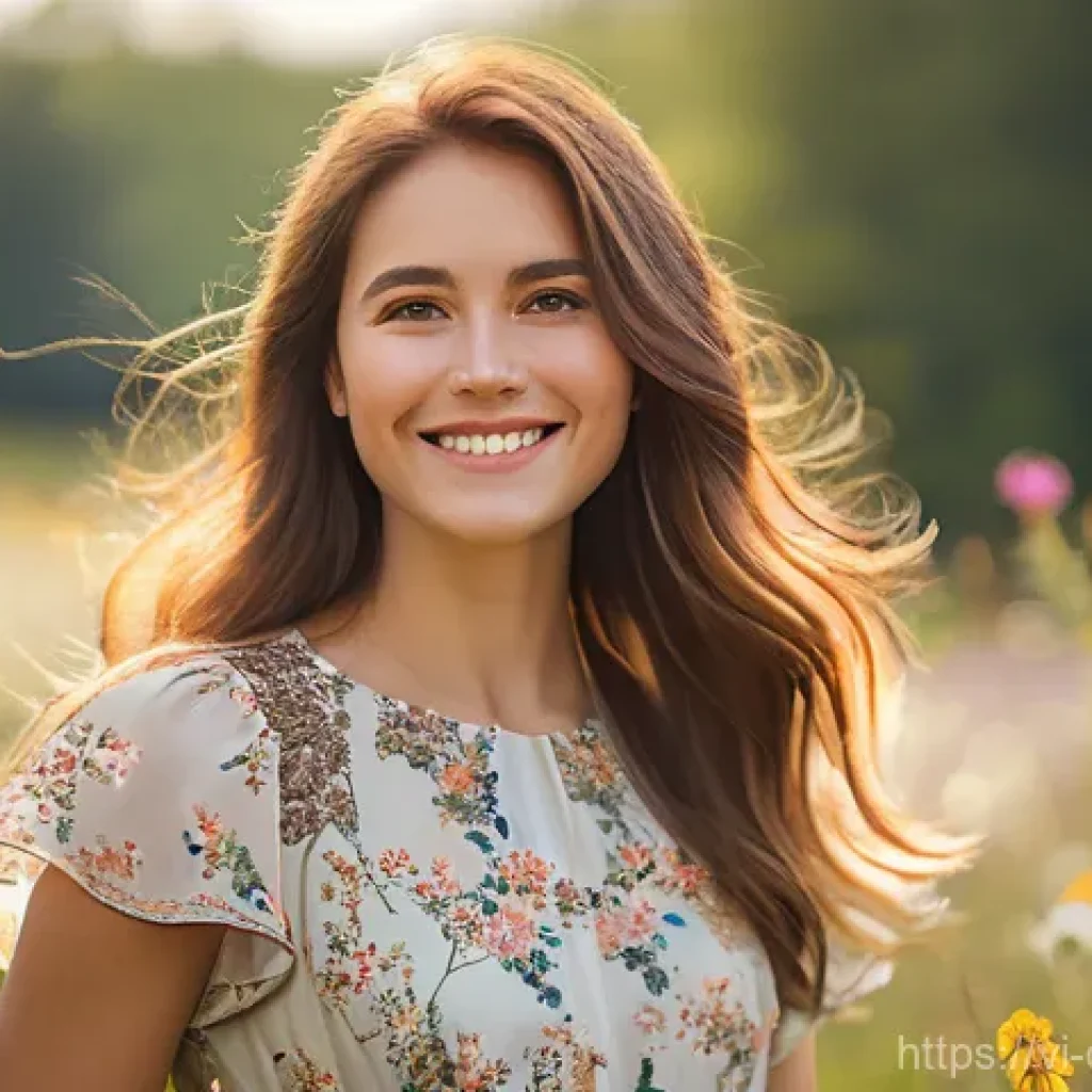 스마트폰 헬스케어 애플리케이션 개발 가이드 - A vibrant, detailed portrait of a young woman in her early twenties, with long, flowing brown hair, ...