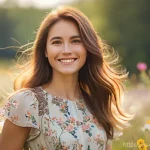 스마트폰 헬스케어 애플리케이션 개발 가이드 - A vibrant, detailed portrait of a young woman in her early twenties, with long, flowing brown hair, ...