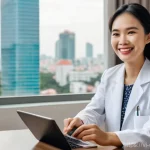 디지털 헬스케어의 원격 진료 효과 분석 - **Image Prompt: Seamless Online Consultation for a Busy Professional**
    A wide shot capturing a v...