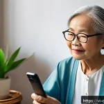 원격 진료의 장단점 분석 - A modern Vietnamese elderly woman comfortably sitting at home using a smartphone for a telemedicine ...