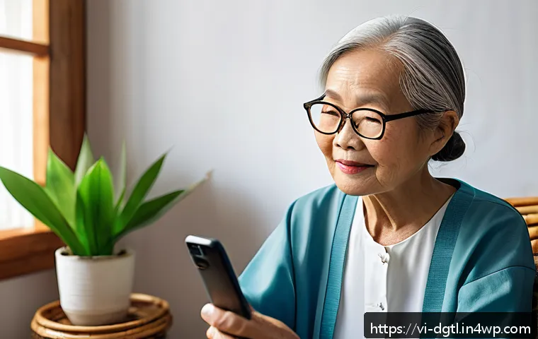 원격 진료의 장단점 분석 - A modern Vietnamese elderly woman comfortably sitting at home using a smartphone for a telemedicine ...